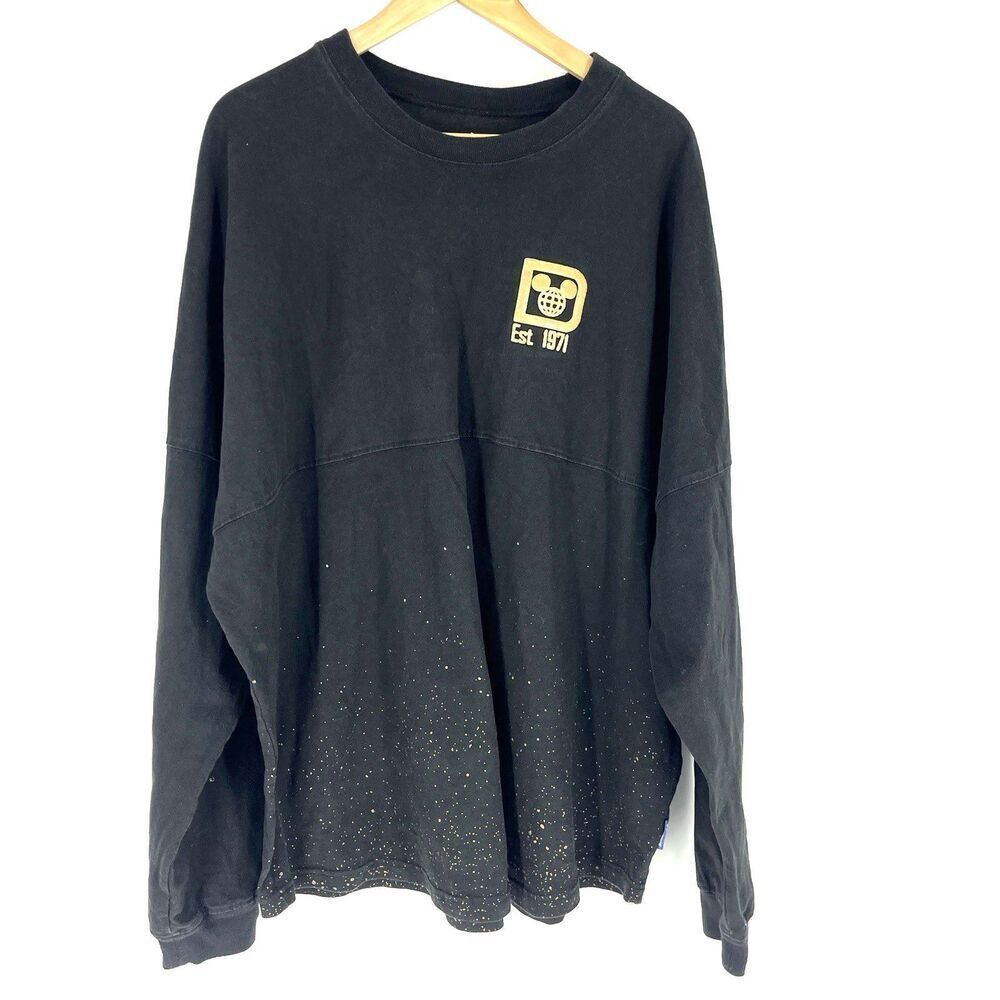 Disney World Spirit Jersey T Shirt Size XXL Adult Black Gold Splatter Tee Crew